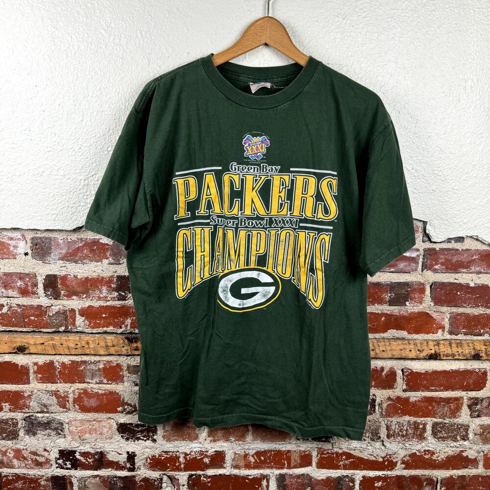 Vintage Green Bay Packers Shirt Size XL Green Short Sleeve Super Bowl XXXI 90s